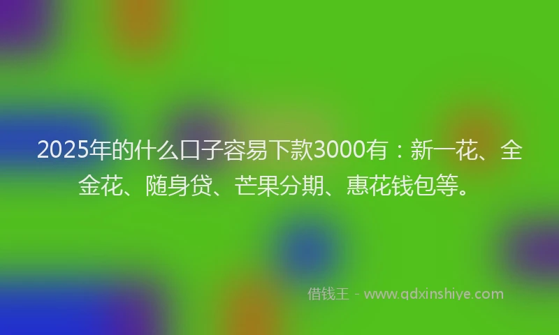 2025年的什么口子容易下款3000有：新一花、全金花、随身贷、芒果分期、惠花钱包等。