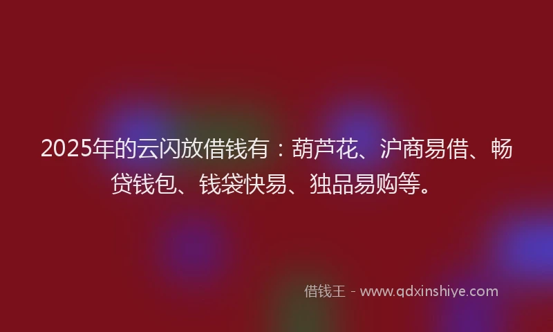 2025年的云闪放借钱有：葫芦花、沪商易借、畅贷钱包、钱袋快易、独品易购等。