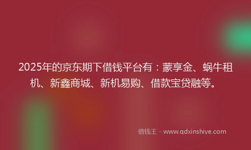 2025年的京东期下借钱平台有：蒙享金、蜗牛租机、新鑫商城、新机易购、借款宝贷融等。