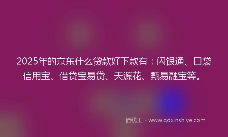 2025年的京东什么贷款好下款有：闪银通、口袋信用宝、借贷宝易贷、天源花、甄易融宝等。
