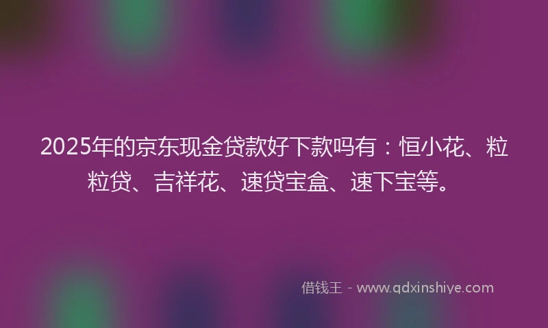 2025年的京东现金贷款好下款吗有：恒小花、粒粒贷、吉祥花、速贷宝盒、速下宝等。