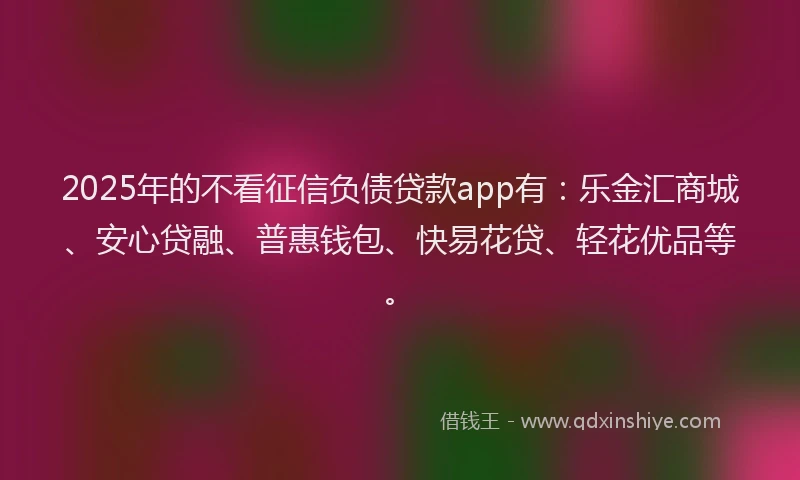 2025年的不看征信负债贷款app有：乐金汇商城、安心贷融、普惠钱包、快易花贷、轻花优品等。