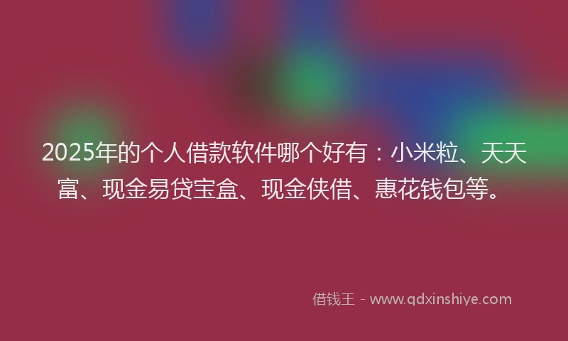 2025年的个人借款软件哪个好有：小米粒、天天富、现金易贷宝盒、现金侠借、惠花钱包等。