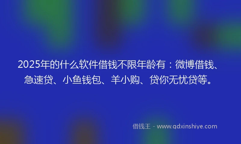 2025年的什么软件借钱不限年龄有：微博借钱、急速贷、小鱼钱包、羊小购、贷你无忧贷等。