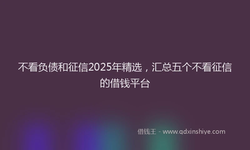 不看负债和征信2025年精选，汇总五个不看征信的借钱平台