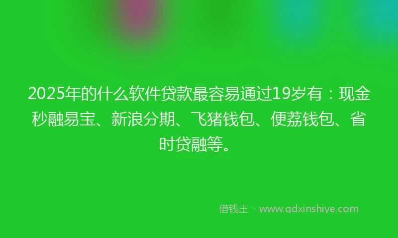 2025年的什么软件贷款最容易通过19岁有：现金秒融易宝、新浪分期、飞猪钱包、便荔钱包、省时贷融等。