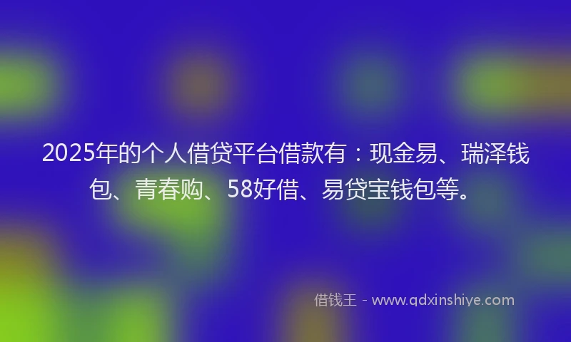 2025年的个人借贷平台借款有：现金易、瑞泽钱包、青春购、58好借、易贷宝钱包等。