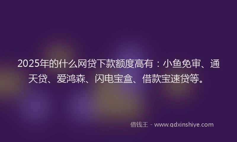 2025年的什么网贷下款额度高有：小鱼免审、通天贷、爱鸿森、闪电宝盒、借款宝速贷等。
