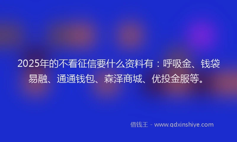 2025年的不看征信要什么资料有：呼吸金、钱袋易融、通通钱包、森泽商城、优投金服等。