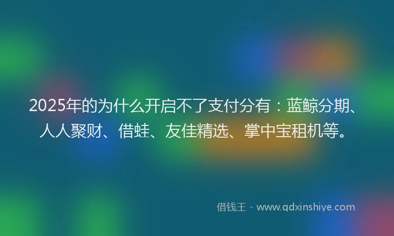 2025年的为什么开启不了支付分有：蓝鲸分期、人人聚财、借蛙、友佳精选、掌中宝租机等。