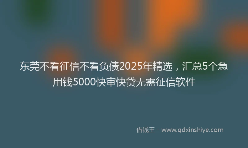 东莞不看征信不看负债2025年精选，汇总5个急用钱5000快审快贷无需征信软件
