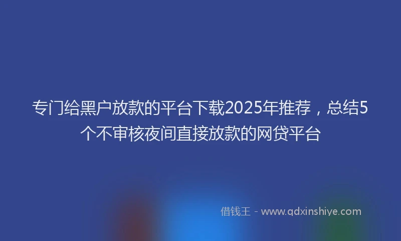 专门给黑户放款的平台下载2025年推荐，总结5个不审核夜间直接放款的网贷平台