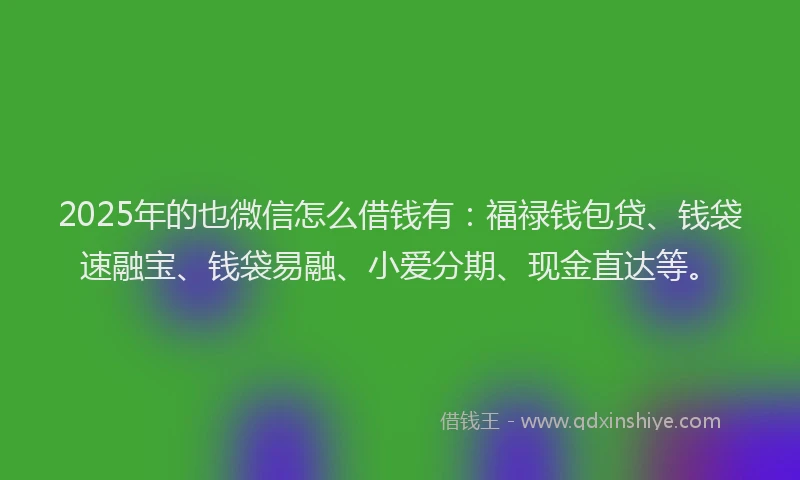2025年的也微信怎么借钱有：福禄钱包贷、钱袋速融宝、钱袋易融、小爱分期、现金直达等。