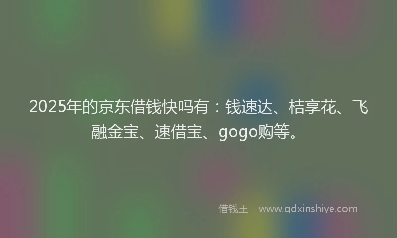2025年的京东借钱快吗有：钱速达、桔享花、飞融金宝、速借宝、gogo购等。