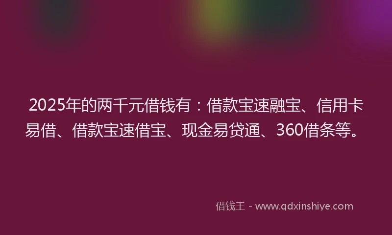 2025年的两千元借钱有：借款宝速融宝、信用卡易借、借款宝速借宝、现金易贷通、360借条等。