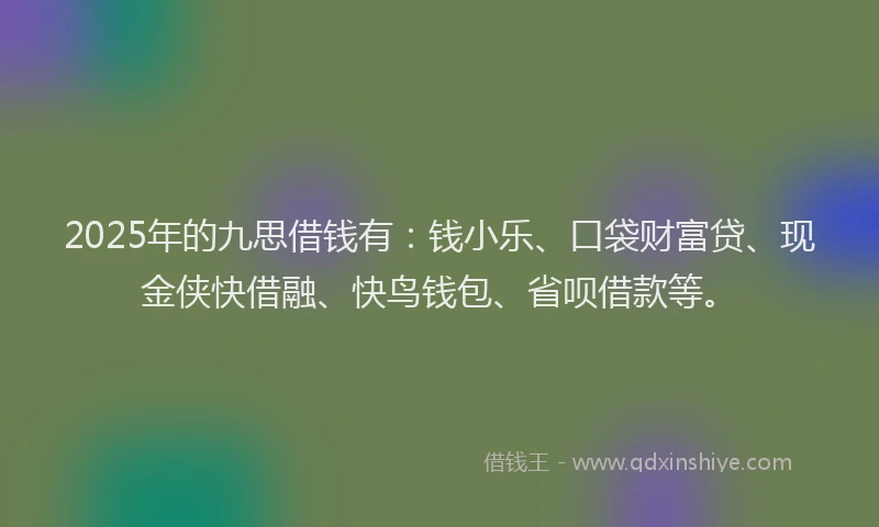 2025年的九思借钱有：钱小乐、口袋财富贷、现金侠快借融、快鸟钱包、省呗借款等。