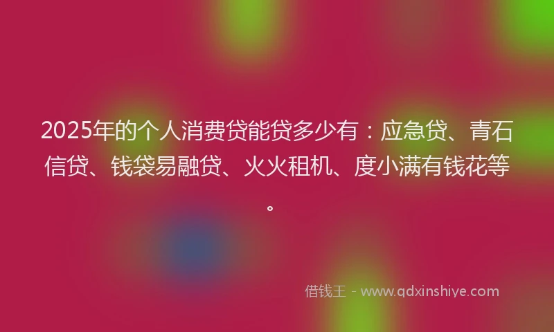 2025年的个人消费贷能贷多少有：应急贷、青石信贷、钱袋易融贷、火火租机、度小满有钱花等。