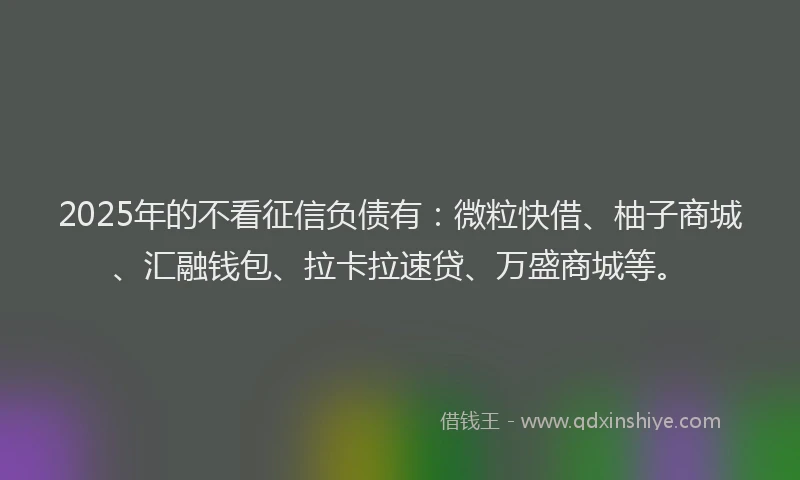 2025年的不看征信负债有：微粒快借、柚子商城、汇融钱包、拉卡拉速贷、万盛商城等。