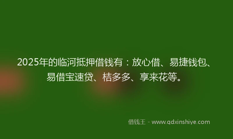 2025年的临河抵押借钱有：放心借、易捷钱包、易借宝速贷、桔多多、享来花等。