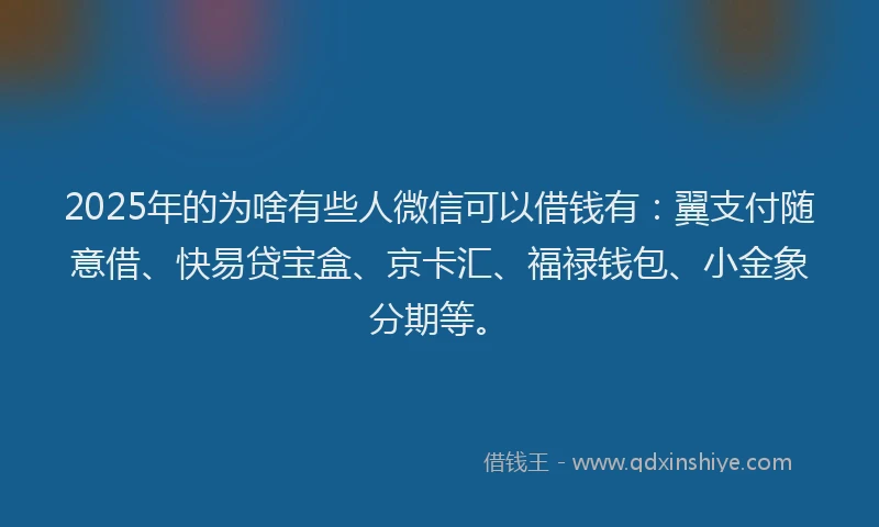 2025年的为啥有些人微信可以借钱有：翼支付随意借、快易贷宝盒、京卡汇、福禄钱包、小金象分期等。