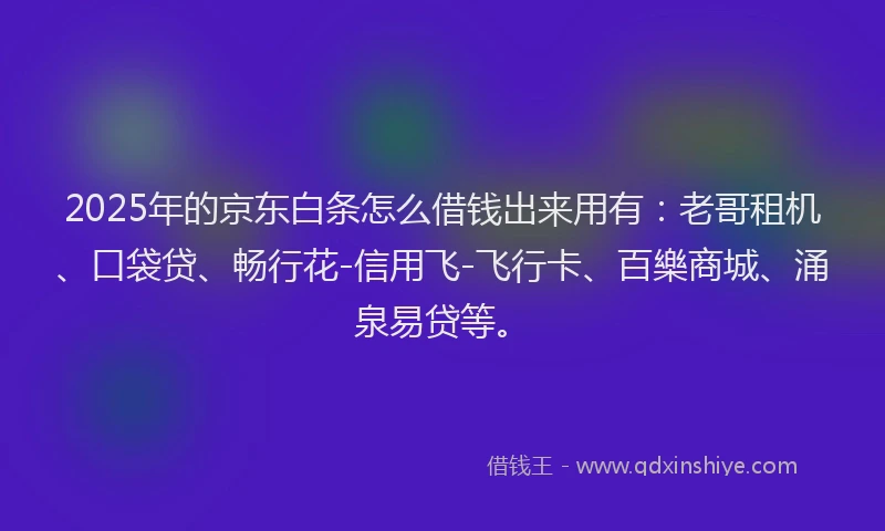 2025年的京东白条怎么借钱出来用有：老哥租机、口袋贷、畅行花-信用飞-飞行卡、百樂商城、涌泉易贷等。