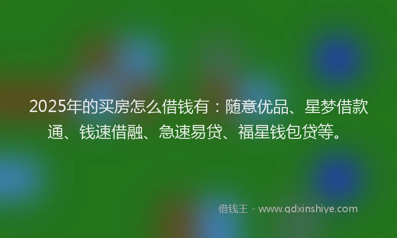 2025年的买房怎么借钱有：随意优品、星梦借款通、钱速借融、急速易贷、福星钱包贷等。