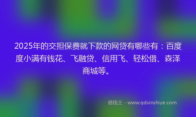 2025年的交担保费就下款的网贷有哪些有：百度度小满有钱花、飞融贷、信用飞、轻松借、森泽商城等。