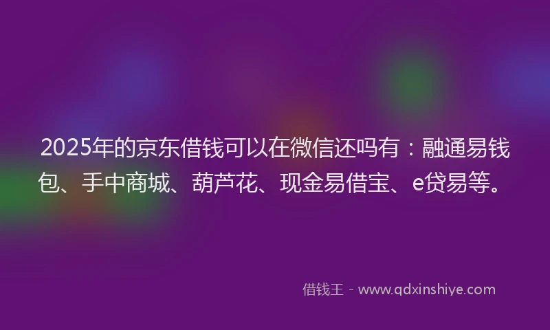 2025年的京东借钱可以在微信还吗有：融通易钱包、手中商城、葫芦花、现金易借宝、e贷易等。