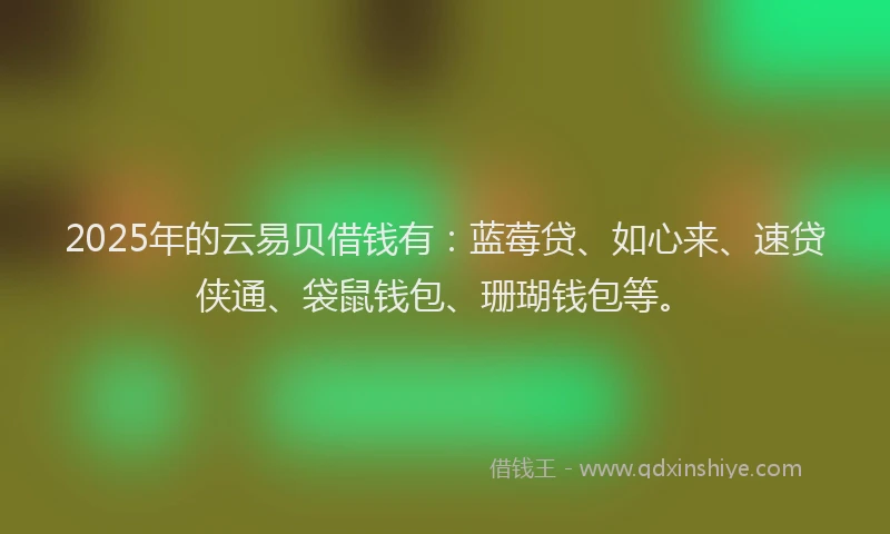 2025年的云易贝借钱有：蓝莓贷、如心来、速贷侠通、袋鼠钱包、珊瑚钱包等。