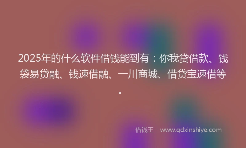 2025年的什么软件借钱能到有：你我贷借款、钱袋易贷融、钱速借融、一川商城、借贷宝速借等。