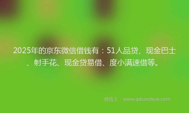 2025年的京东微信借钱有：51人品贷、现金巴士、射手花、现金贷易借、度小满速借等。