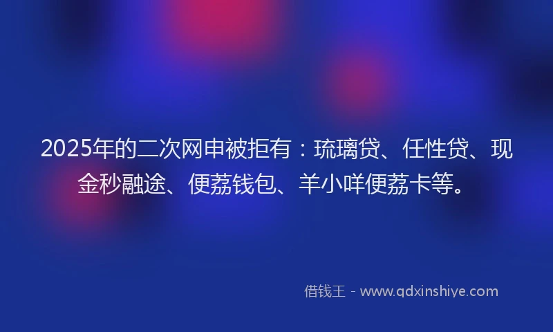 2025年的二次网申被拒有：琉璃贷、任性贷、现金秒融途、便荔钱包、羊小咩便荔卡等。