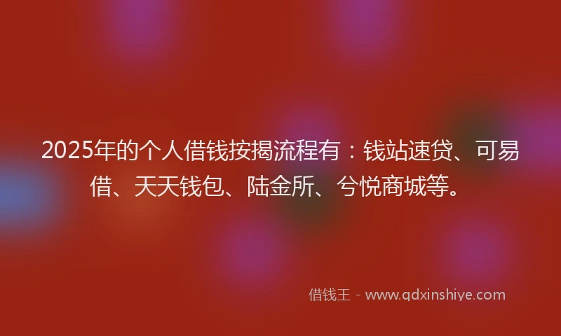 2025年的个人借钱按揭流程有：钱站速贷、可易借、天天钱包、陆金所、兮悦商城等。
