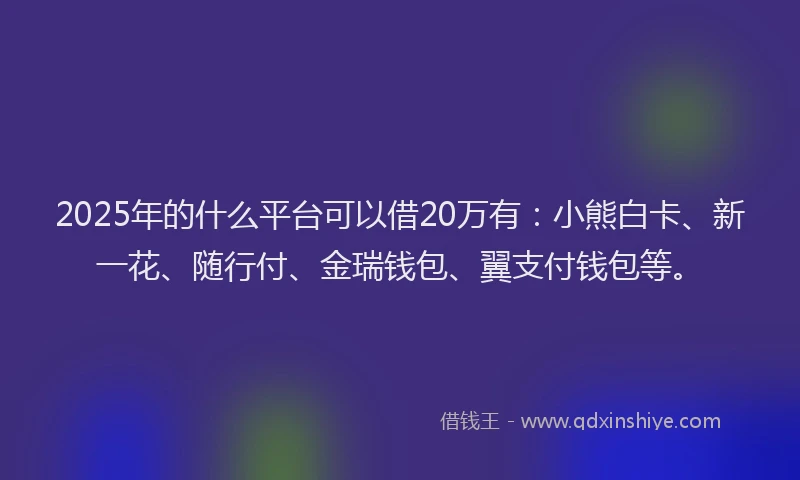 2025年的什么平台可以借20万有：小熊白卡、新一花、随行付、金瑞钱包、翼支付钱包等。