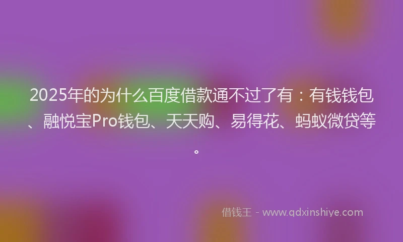 2025年的为什么百度借款通不过了有：有钱钱包、融悦宝Pro钱包、天天购、易得花、蚂蚁微贷等。