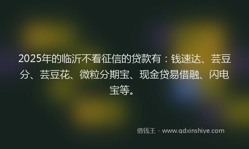 2025年的临沂不看征信的贷款有：钱速达、芸豆分、芸豆花、微粒分期宝、现金贷易借融、闪电宝等。