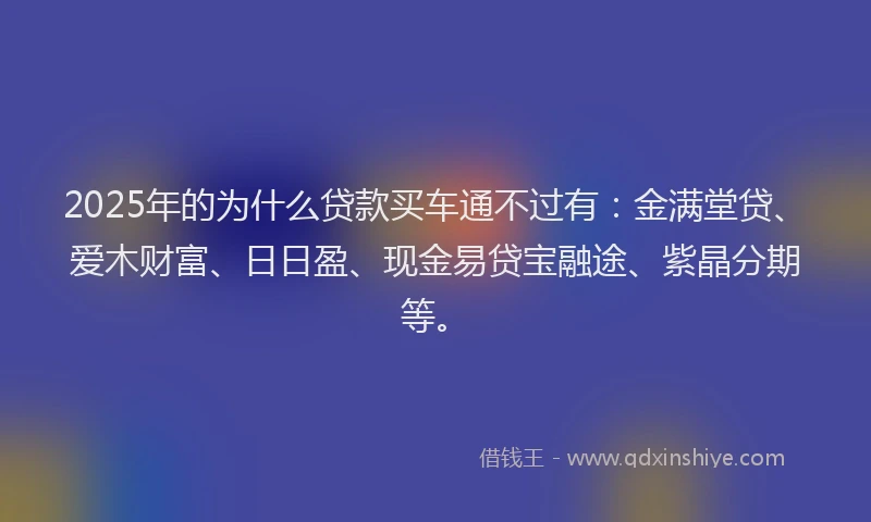 2025年的为什么贷款买车通不过有：金满堂贷、爱木财富、日日盈、现金易贷宝融途、紫晶分期等。