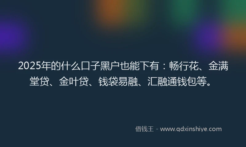 2025年的什么口子黑户也能下有：畅行花、金满堂贷、金叶贷、钱袋易融、汇融通钱包等。