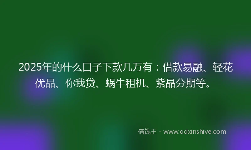2025年的什么口子下款几万有：借款易融、轻花优品、你我贷、蜗牛租机、紫晶分期等。