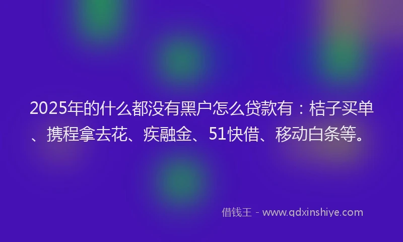 2025年的什么都没有黑户怎么贷款有：桔子买单、携程拿去花、疾融金、51快借、移动白条等。