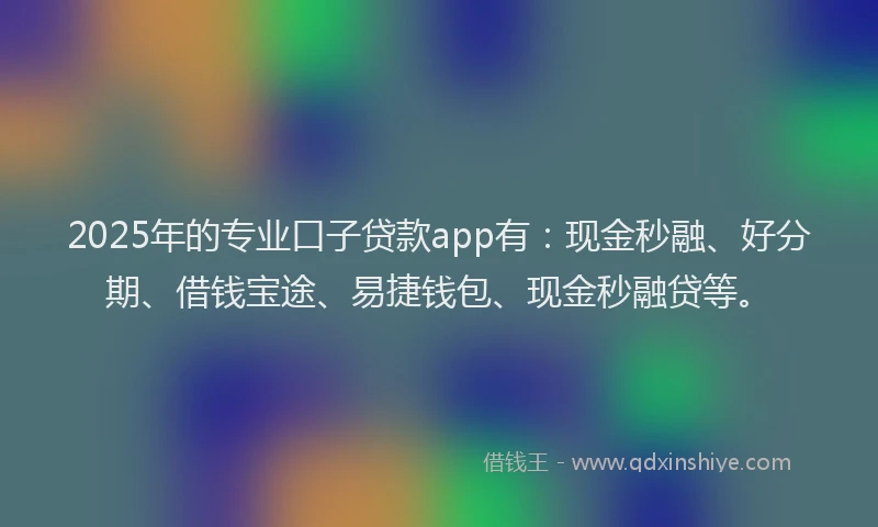 2025年的专业口子贷款app有：现金秒融、好分期、借钱宝途、易捷钱包、现金秒融贷等。
