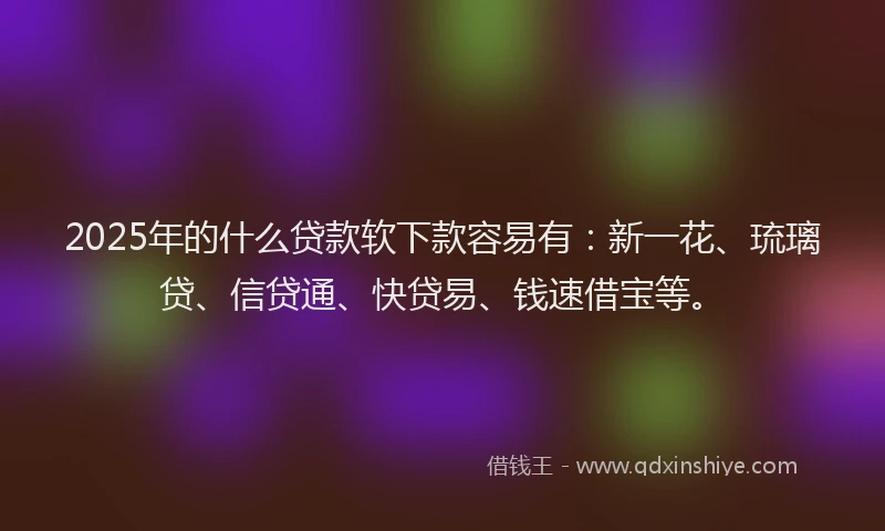2025年的什么贷款软下款容易有：新一花、琉璃贷、信贷通、快贷易、钱速借宝等。