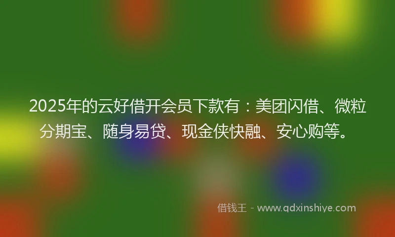 2025年的云好借开会员下款有：美团闪借、微粒分期宝、随身易贷、现金侠快融、安心购等。