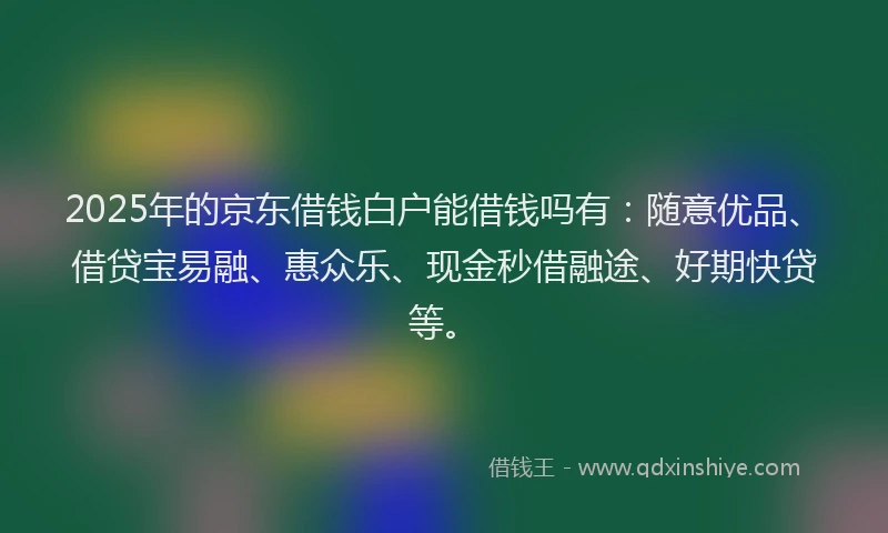 2025年的京东借钱白户能借钱吗有：随意优品、借贷宝易融、惠众乐、现金秒借融途、好期快贷等。