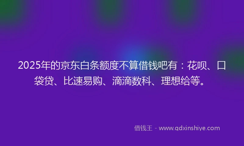 2025年的京东白条额度不算借钱吧有：花呗、口袋贷、比速易购、滴滴数科、理想给等。