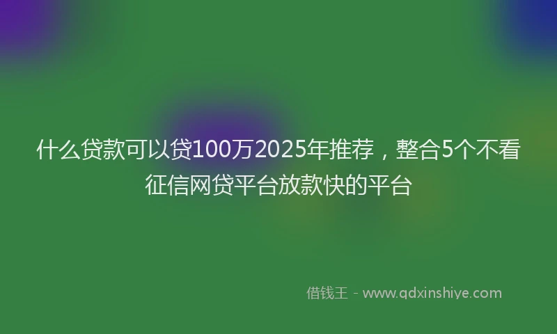 什么贷款可以贷100万2025年推荐，整合5个不看征信网贷平台放款快的平台