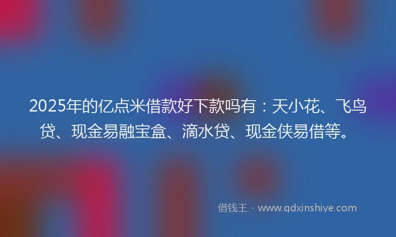 2025年的亿点米借款好下款吗有：天小花、飞鸟贷、现金易融宝盒、滴水贷、现金侠易借等。