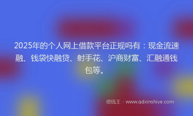 2025年的个人网上借款平台正规吗有：现金流速融、钱袋快融贷、射手花、沪商财富、汇融通钱包等。