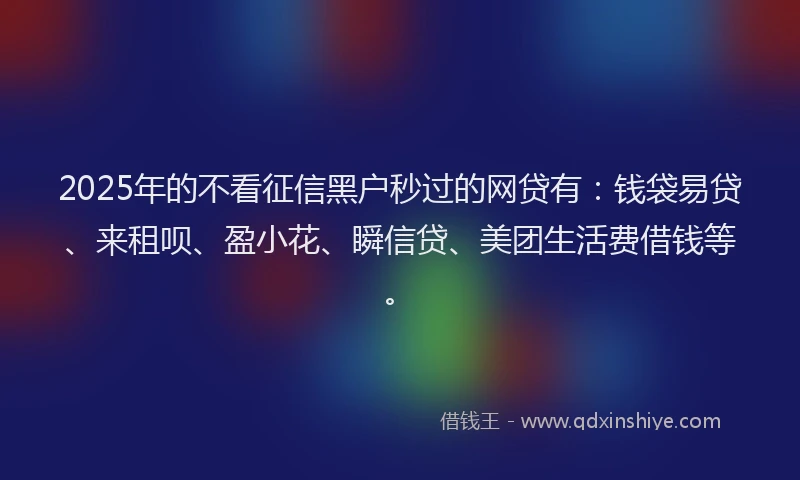 2025年的不看征信黑户秒过的网贷有：钱袋易贷、来租呗、盈小花、瞬信贷、美团生活费借钱等。