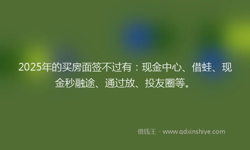 2025年的买房面签不过有：现金中心、借蛙、现金秒融途、通过放、投友圈等。